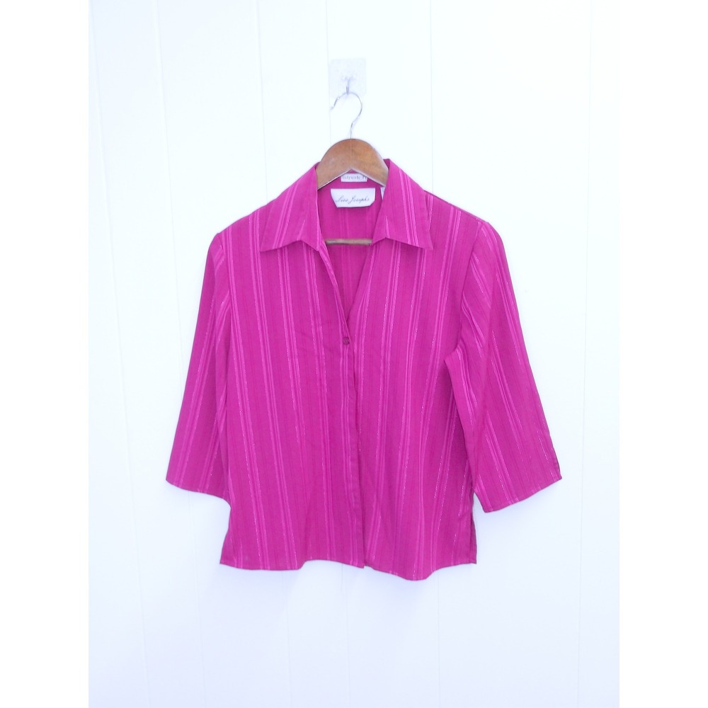 Lisa Josephs Petite Small Striped Blouse Purple Stretch 3/4 Sleeve Top /‎ #1094